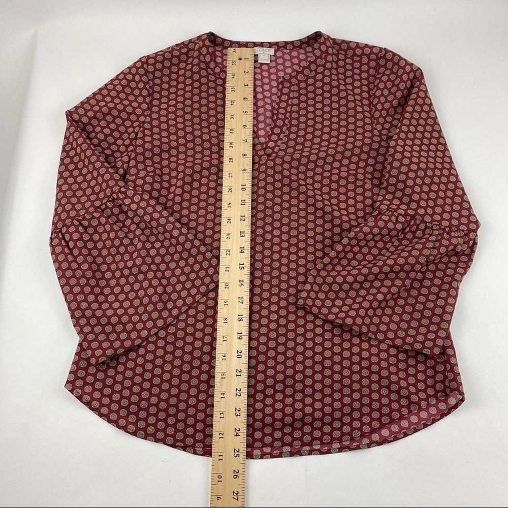J Crew Blouse Womens Medium Red Blue Yellow Vneck Long Sleeve - Picture 7 of 9
